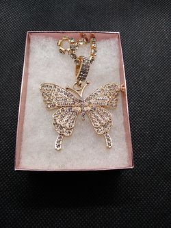 Plated gold Rhinestone women butterfly necklace