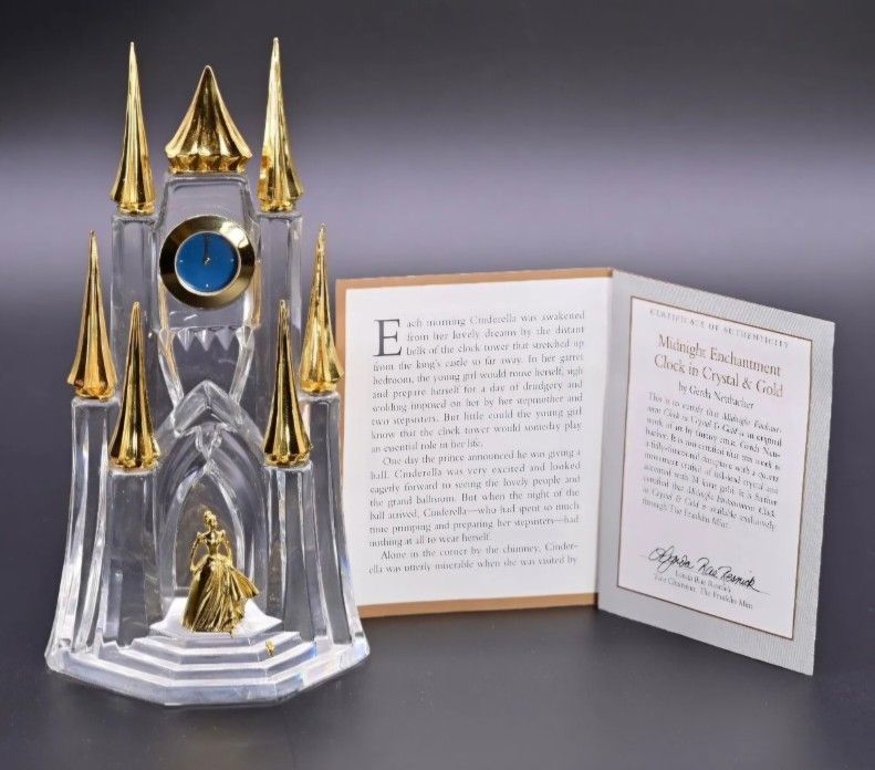 Retired Cinderella Midnight Enchantment Clock in Crystal and Gold-Franklin Mint