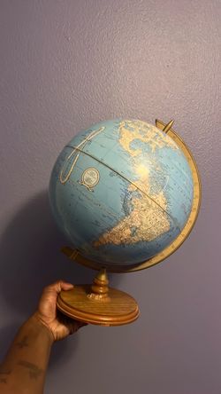 Vintage Decorative World Globe on Wood Stand