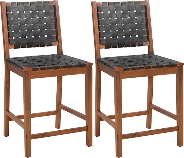 Counter Height Barstools Set of 2-24" Faux Leather Woven Counter Stools