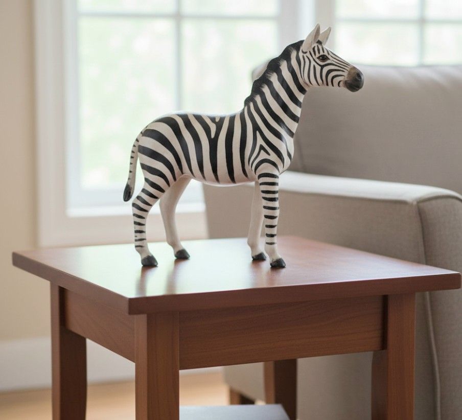 Vintage ZEBRA Statue in Leather 16" from Africa, unique piece!