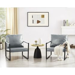 Set Of 2 Gray PU Leather Armchairs w/ Metal Frame [NEW IN BOX] **Retails for $300 