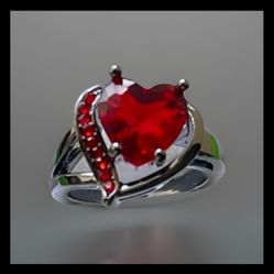 Beautiful & New Red Heart Shaped Ring Size 6.5