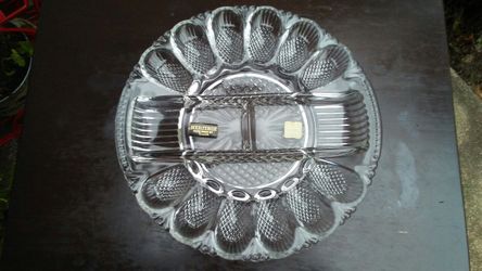 Vintage Heritage Handmade by L.E.Smith Crystal Deviled Egg Plate