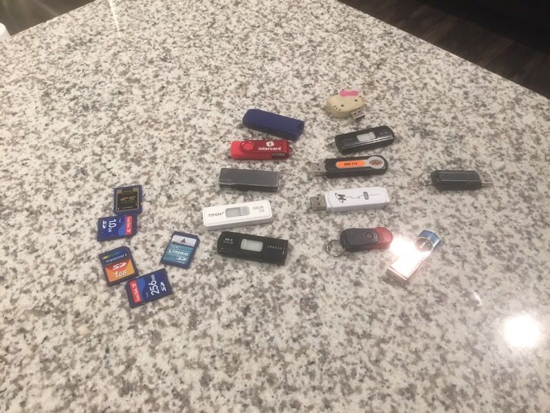 12 flash drives, 4 SD cards.