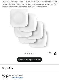 DELLING 6.5 in Square Ceramic Appetizer Plates Set of 6