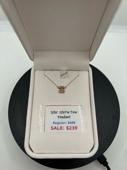 BRAND NEW 10KR .10CTW Paw Print Necklace