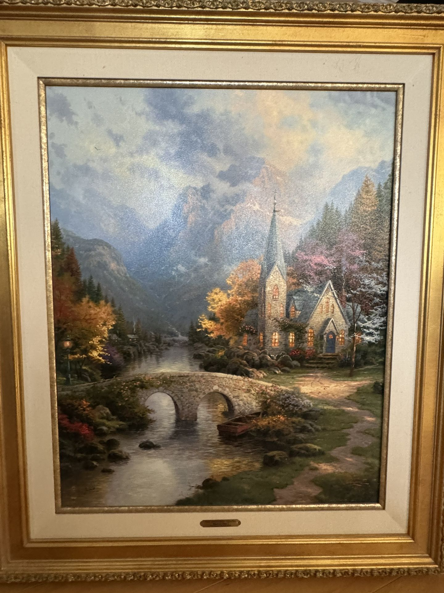 Thomas kinkade - Mountain chapel on Canvas