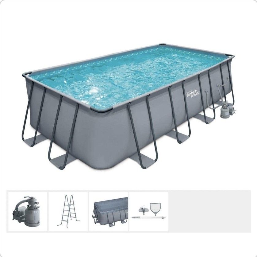 Elite 18 ft. x 9 ft. Rectangular x 52 in. Deep Metal Frame Pool
