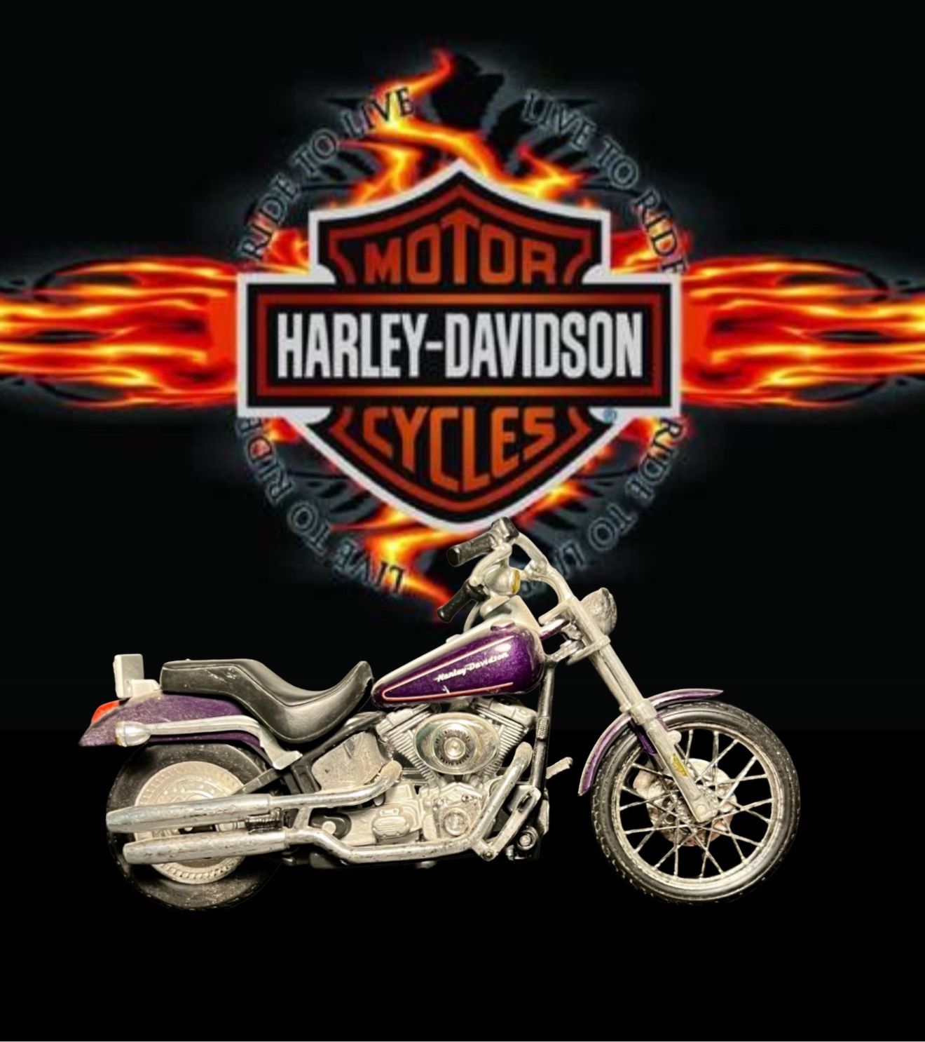 Harley-Davidson 1990s FXSTD Deuce Purple Diecast Motorcycle, 5”