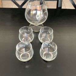Vintage Etched Glass Cordial Set