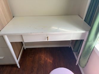 Used White Desk with Drawer and Gold Pull