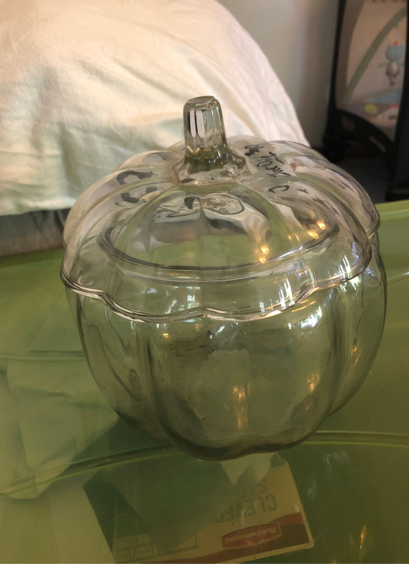Pumpkin glass candy jar