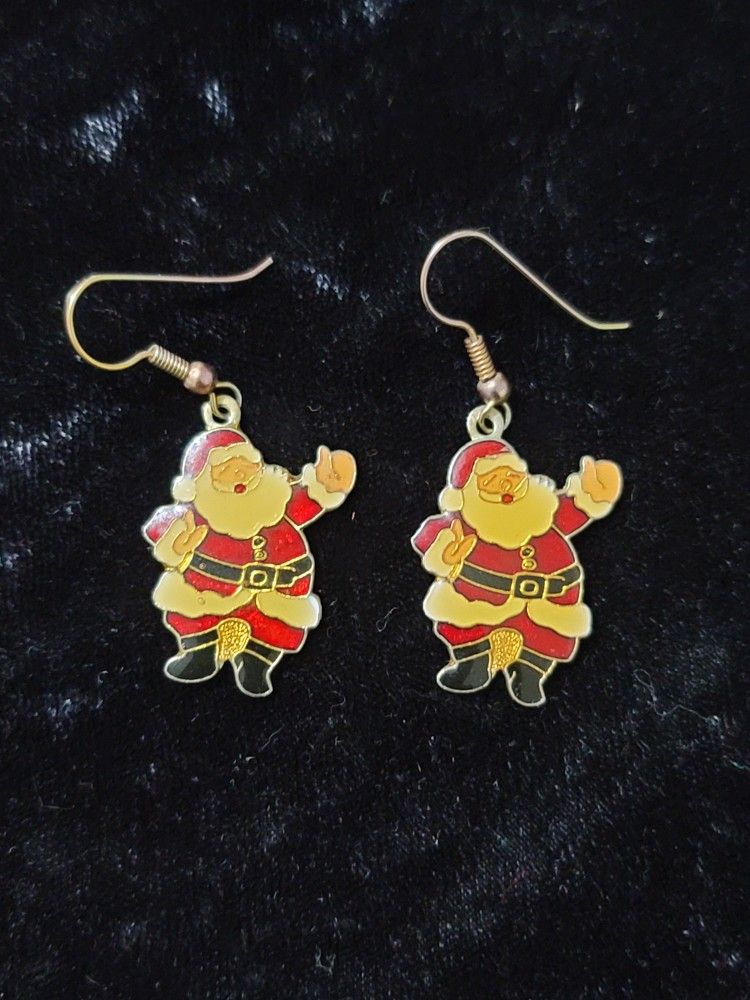 Vtg CHRISTmas Santa Claus Enamel Earrings