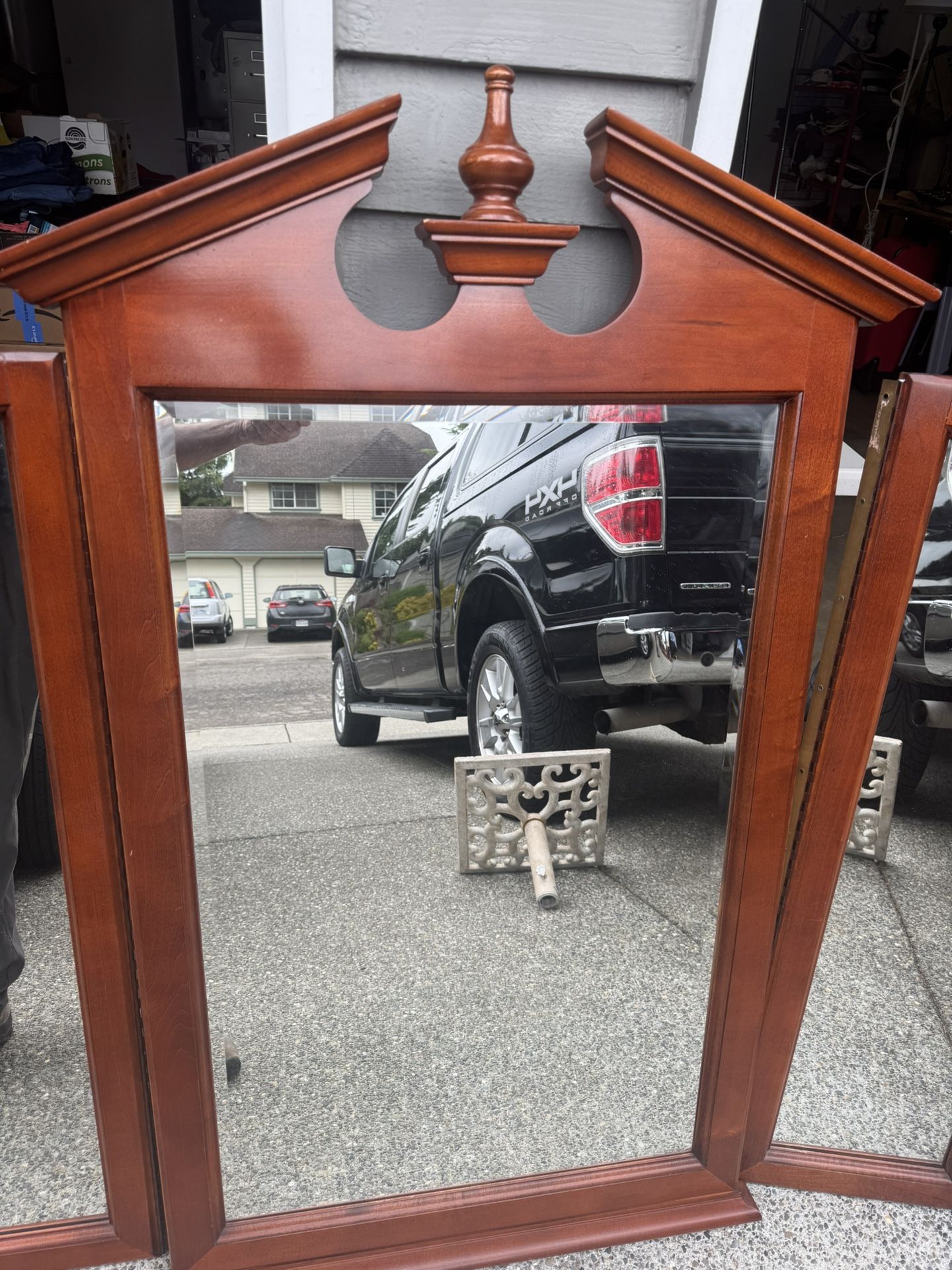 Traditional Solid Cherry Wood Tri-Fold Mirror