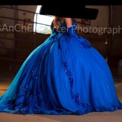 Quinceanera Dress, Color Blue , Size Small