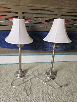 DWR Brushed Silver Nightstand Lamps 26 Inches Tall