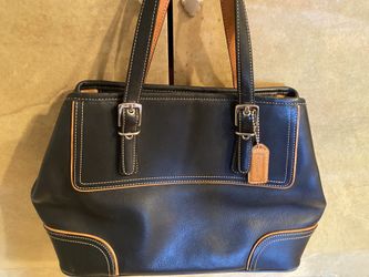 COACH Authentic ALL Leather Black Pocketbook With Tan Trim