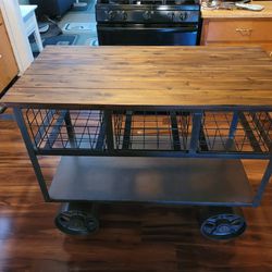 World Market Bryant Mobile Kitchen Cart Storage Island Steel & Wood Table
