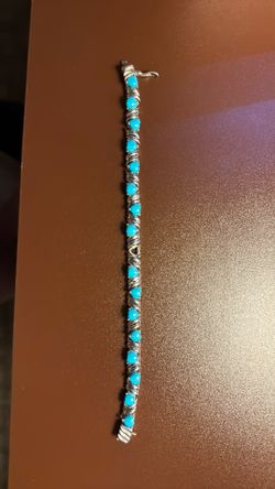SLEEPING BEAUTY TURQUOISE HEART CUT STERLING SILVER 8" TENNIS Bracelet