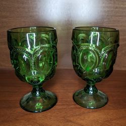 Vintage Moon And Stars Pressed Goblet Green MCM