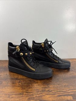 Giuseppe Zanotti Black Leather High Top Sneakers Size 40 Zipper Buckle Italy