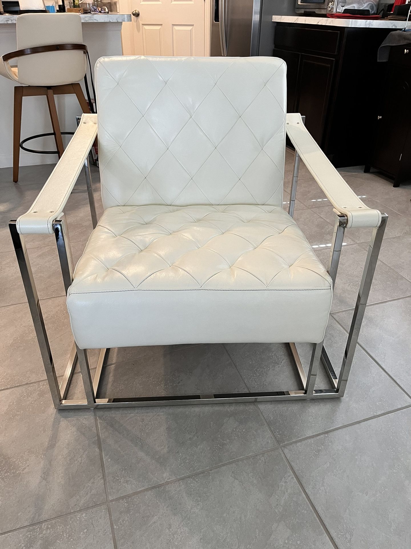 El Dorado White Real Leather And Chrome Accent Chairs