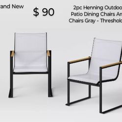 Brand New In Sealed Box - Threshold - (SET OF 2 )  Henning  Outdoor Dining Chair Arm Chairs Gray 