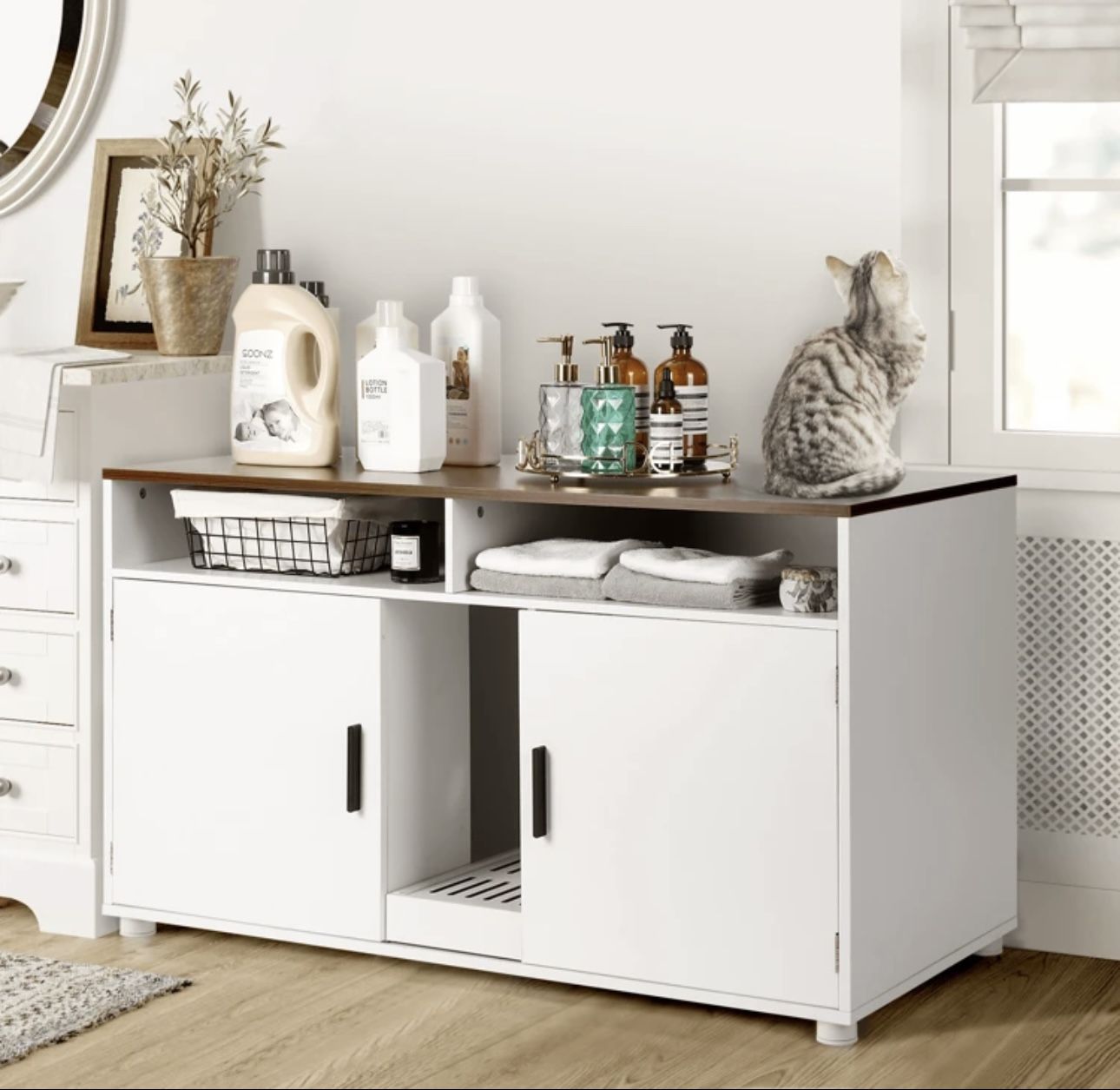 Litter Box Enclosure For 2 Cats Furniture + Storage
