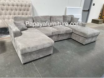 New! Plush U-Shaped Sectional, Sectionals, Sofa, Modular Sectional, Couch, Sofa, Sectional With Chaise, Double Chaise Sofa, Grey Sofa, Grey Couch Dime