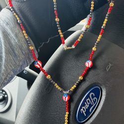 Puerto Rico Beaded Necklace W/ Cross 