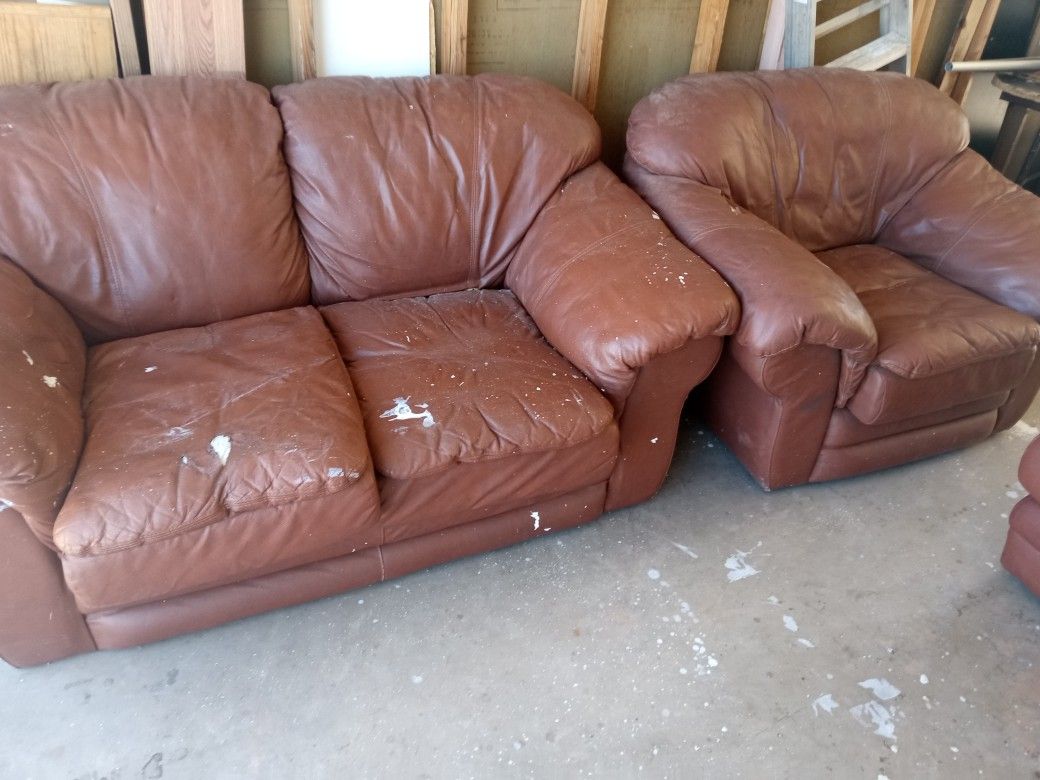 Brown/Dark Red Faux Leather Couch