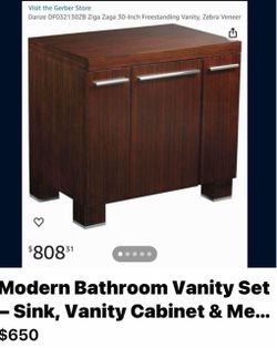 Danze Ziga 30" Bathroom Vanity Cabinet + Zebra Veneer Mirror