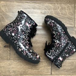 Girls Fall/ Winter Unicorn Whimsical Black Ankle Boots - Size 2