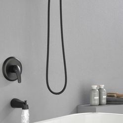 Tub and Shower Faucet Set Complete Dual Shower Head and Handheld 2 in 1 Combo Set Shower System with Tub Spout Tub and Shower Trim Kit Matte Black C39