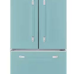 Classic Retro 36 in 21.4 cu. ft. 3-door French Door Refrigerator with Ice Maker in Ocean Mist Turquoise, Counter Depth