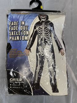 Child Fade In And Out Skelton Phantom Halloween Costume.