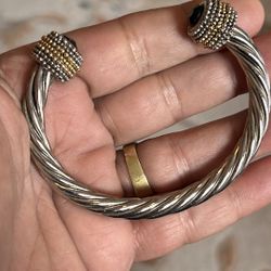 Vintage Twisted Silver Bangle With Gemstones And Gold Design On 