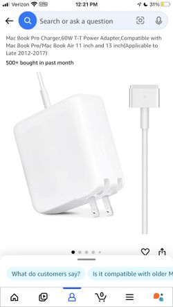 Mac Book Pro Charger,60W T-T Power Adapter,Compatible with Mac Book Pro/Mac Book Air 11 inch and 13 inch(Applicable to Late 2012-2017)