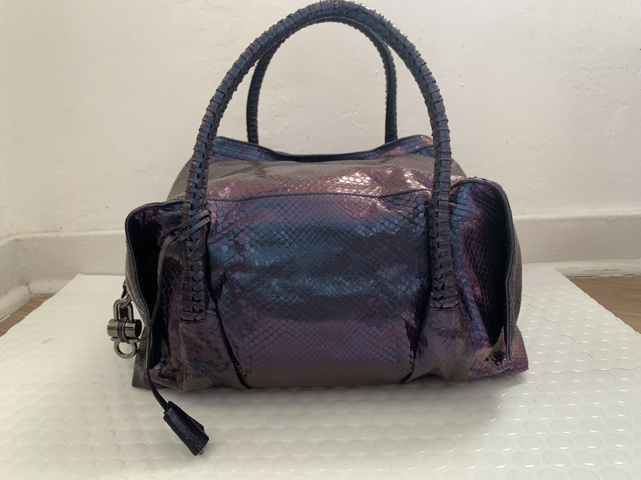 Salvatore Ferragamo Iridescent Purple Python Shoulder Bag