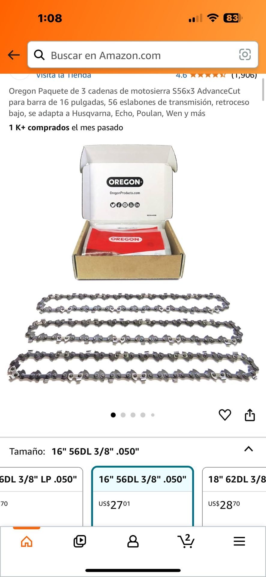 Oregon 3 Pack S56x3 AdvanceCut Chainsaw Chains for 16 Inch Bar, 56 Transmission Links, Low Coil, Fits Husqvar