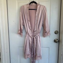 Blush Pink Sateen Short Robe with Lace size S
