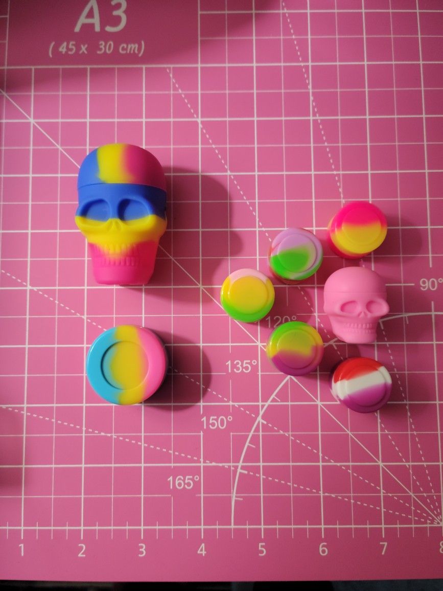 Blue/Yellow/Pink 2pc + 6 Freebie Wax/Dab/Oil Silicone Storage Containers