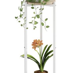 2-Tier Plant Stand (32”) – Modern White & Wood