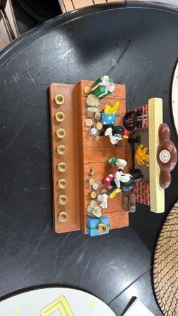 Disney Fireplace Menorah featuring Mickey and Minnie Mouse playing dreidel.
