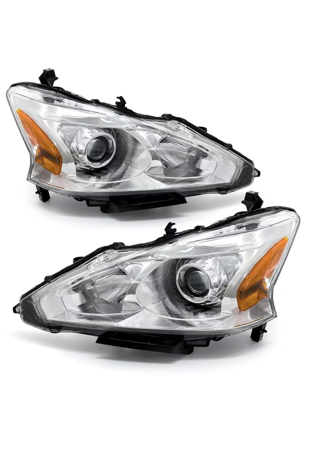 🥨Headlight Assembly for 2013-2015 Nissan Altima Only fit 4Door Clear Lens Chrome Housing with Amber Reflector Headlamp Replacement Left and Right Pai
