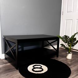 Black Table for Living Room, X Design Accent Cocktail Table with Storage Shelf