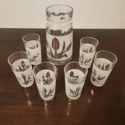 Vintage Pitcher With 6 Glasses Gold-plated Design