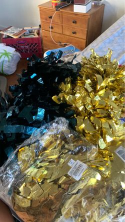 6 blue and gold Cheer leading Pom poms