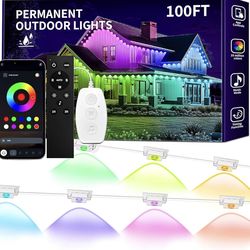 KSIPZE 100ft Permanent Outdoor Lights Waterproof IP67, Smart RGB+IC Eaves LED Lights with App & Button Control, 200+ Dynamic Scene Modes for House Roo